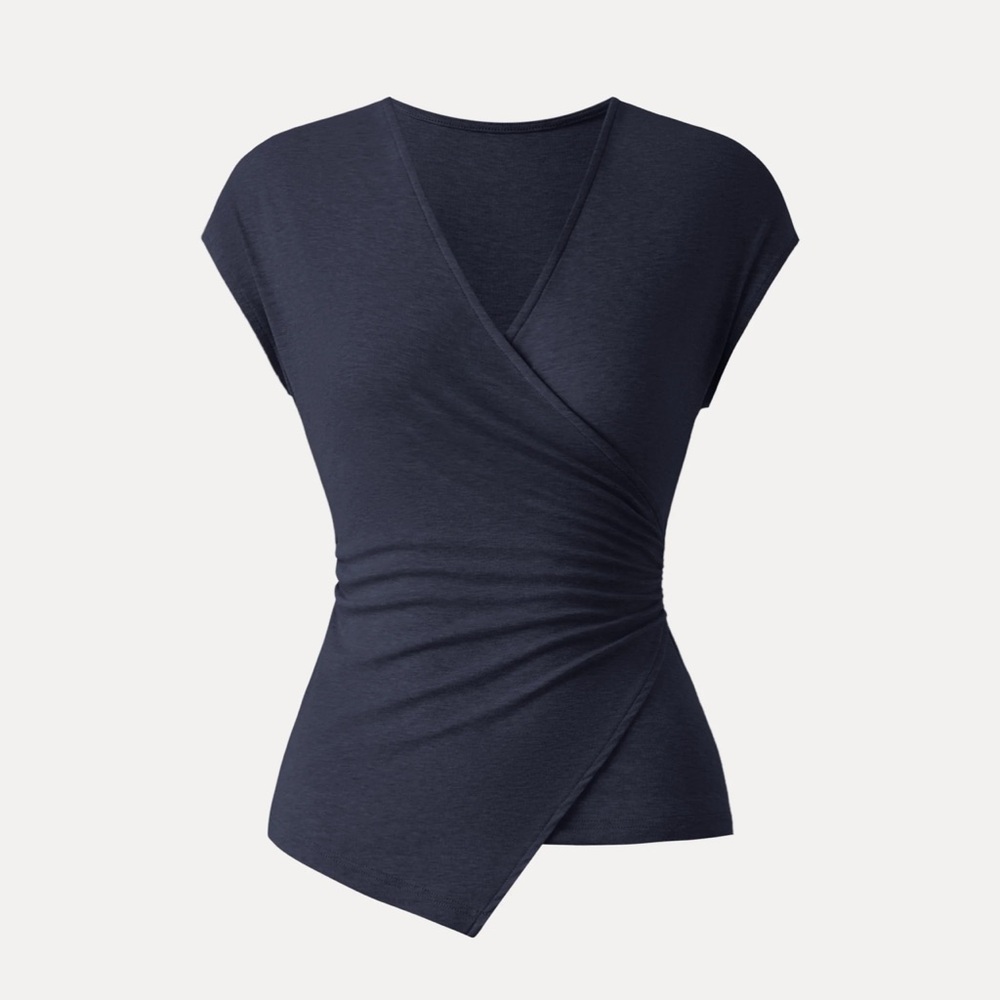 OGL Lyocell Wool Surplice Cap Sleeve Asymmetrical Top
